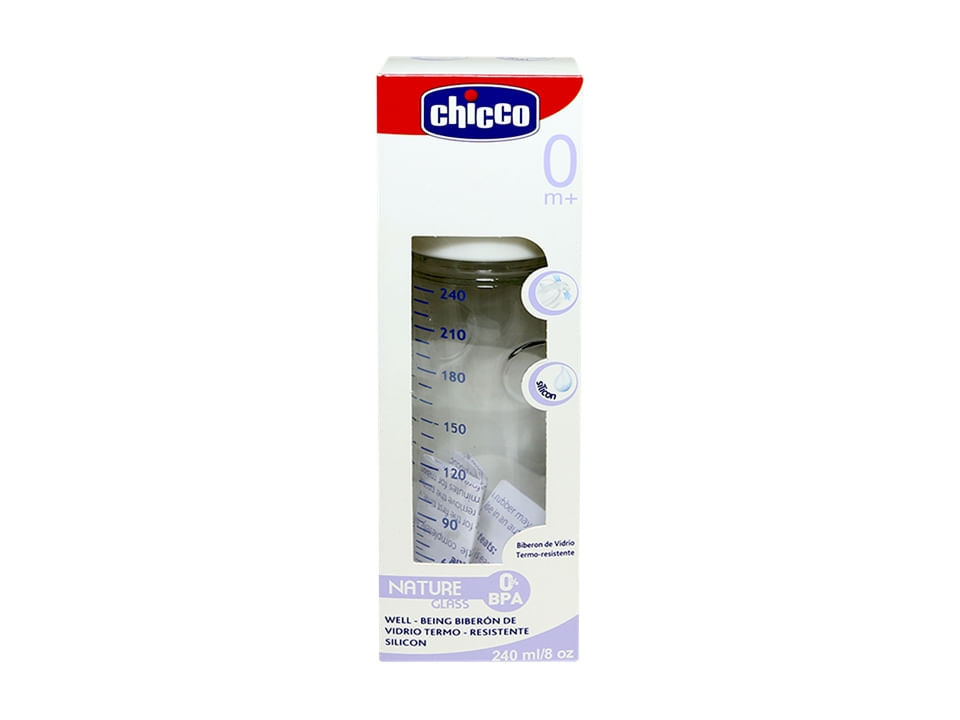 Biberón de Vidrio con Tetina de Silicona Chicco - Frasco 240 ML
