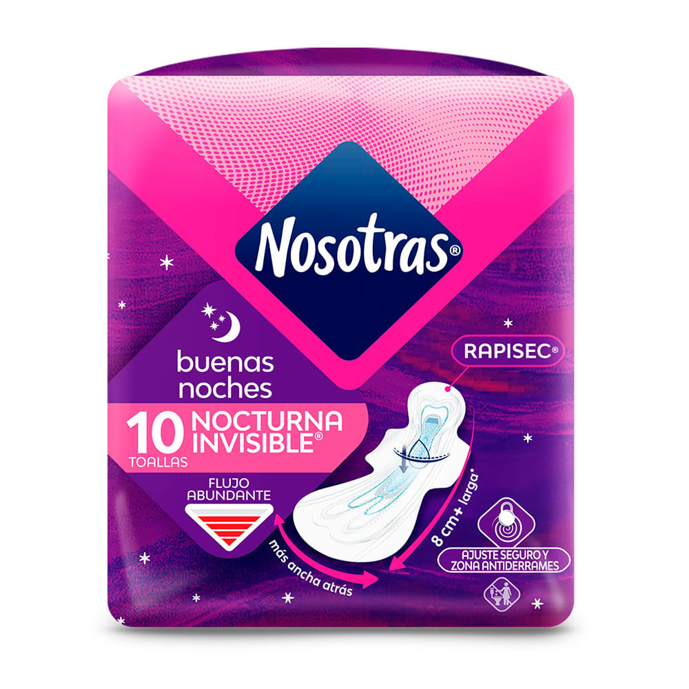 Toalla Higiénica Nosotras Rapisec Buenas Noches Invisible - Bolsa 10 UN