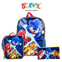 Scool-Set Kombat Mochila Oficio 1 Bol Tela c/PVC Sonic Movie