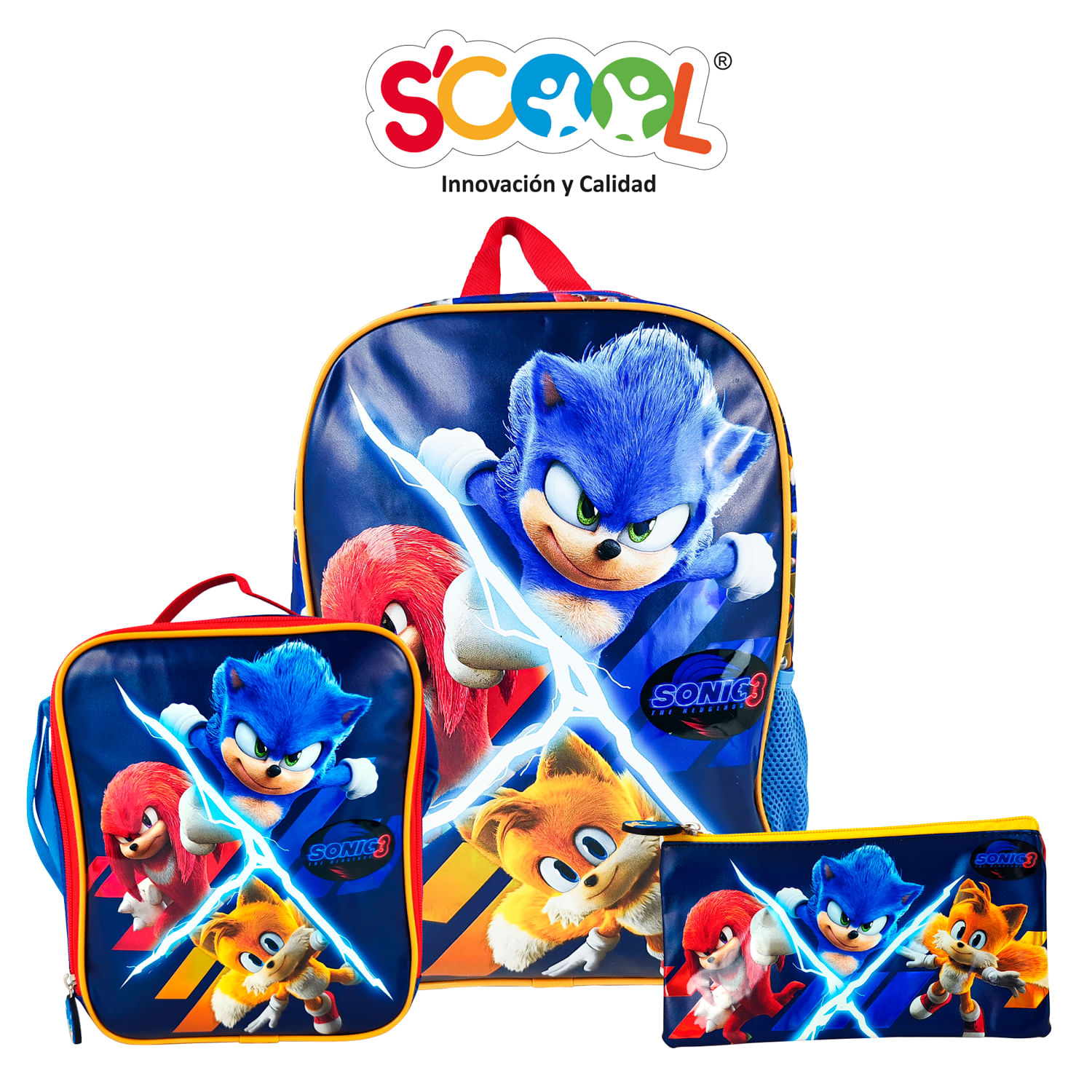 Scool-Set Kombat Mochila Oficio 1 Bol Tela c/PVC Sonic Movie