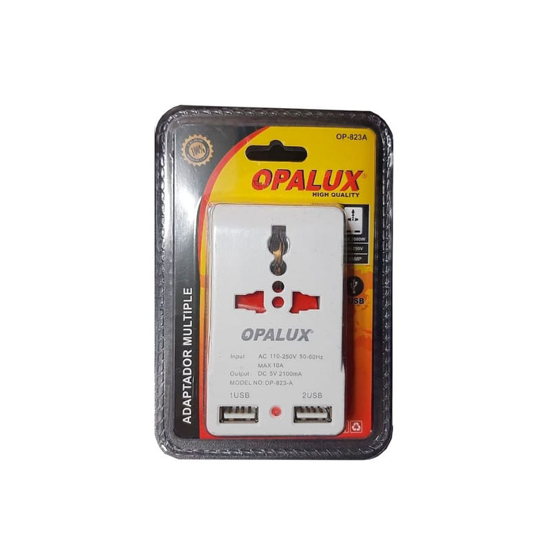 ADAPTADOR ENCHUFE MULTIPLE CON 2 PUERTOS USB OP-823 A OPALUX