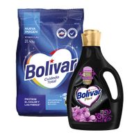 Pack Detergente en Polvo BOLIVAR Cuidado Total Bolsa 4kg + Suavizante de Ropa BOLÍVAR Plus Lavanda Galonera 2.8L