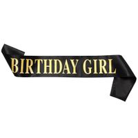 Banda cumpleaños Birthday Girl negro con letras doradas