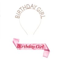 Set vincha y banda cumpleaños Birthday Girl oro rosa y rosado