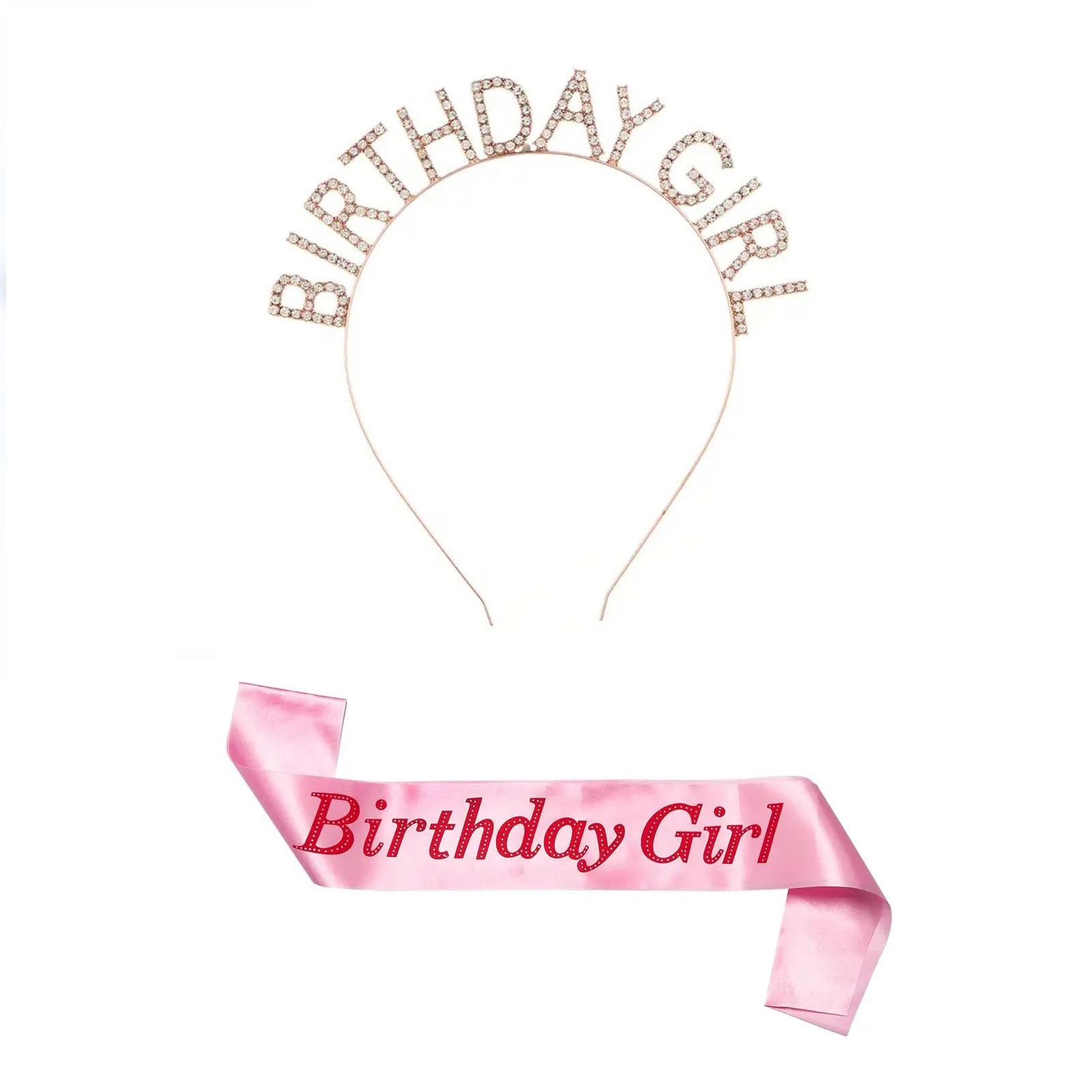 Set vincha y banda cumpleaños Birthday Girl oro rosa y rosado