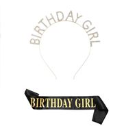 Set vincha y banda cumpleaños Birthday Girl negro dorado