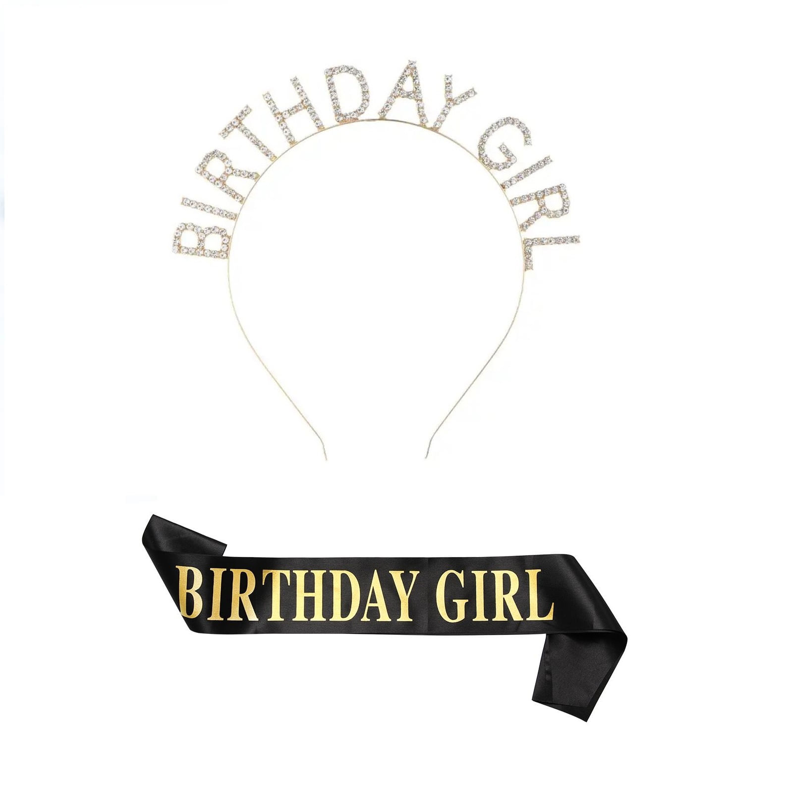 Set vincha y banda cumpleaños Birthday Girl negro dorado