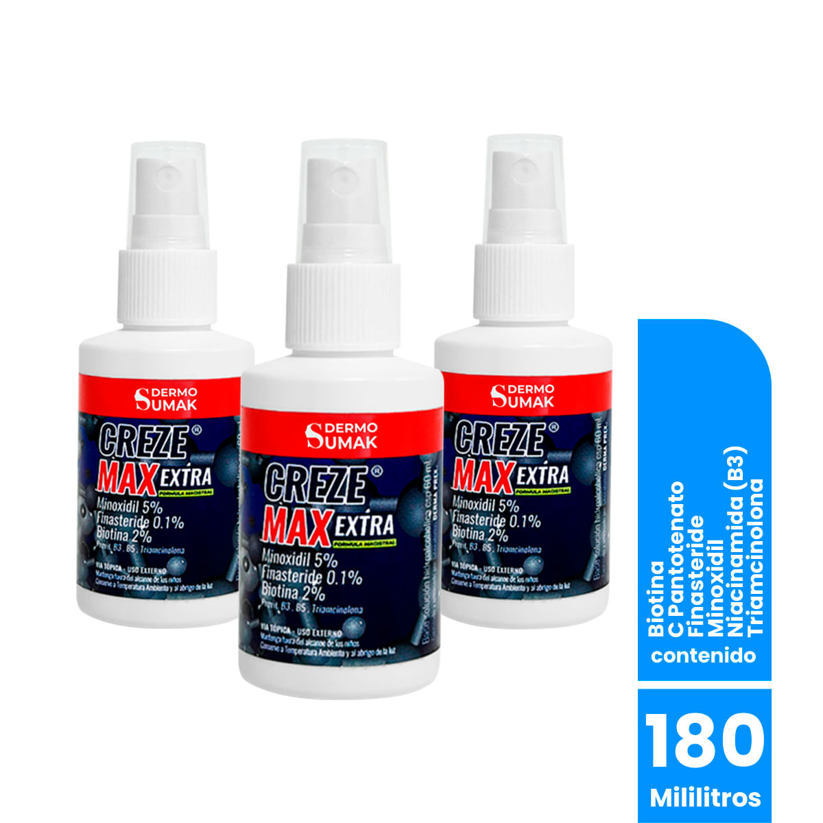 Loción Para El Crecimiento Del Cabello Creze Max Extra 60Ml - Dermo Sumak 3 Unid