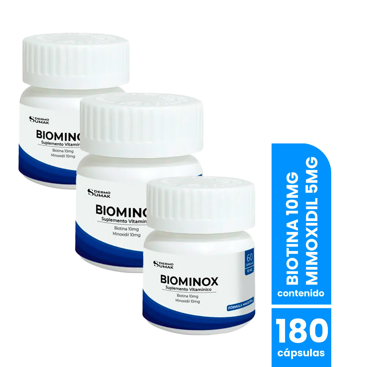 Biominox Suplemento Vitámico Con Minoxidil Y Biotina 60 Und - Dermo Sumak 3 Unid