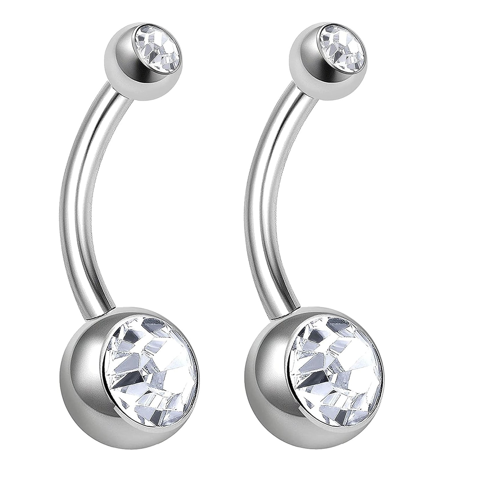 Set x 2 Piercings para ombligo plateado brillo