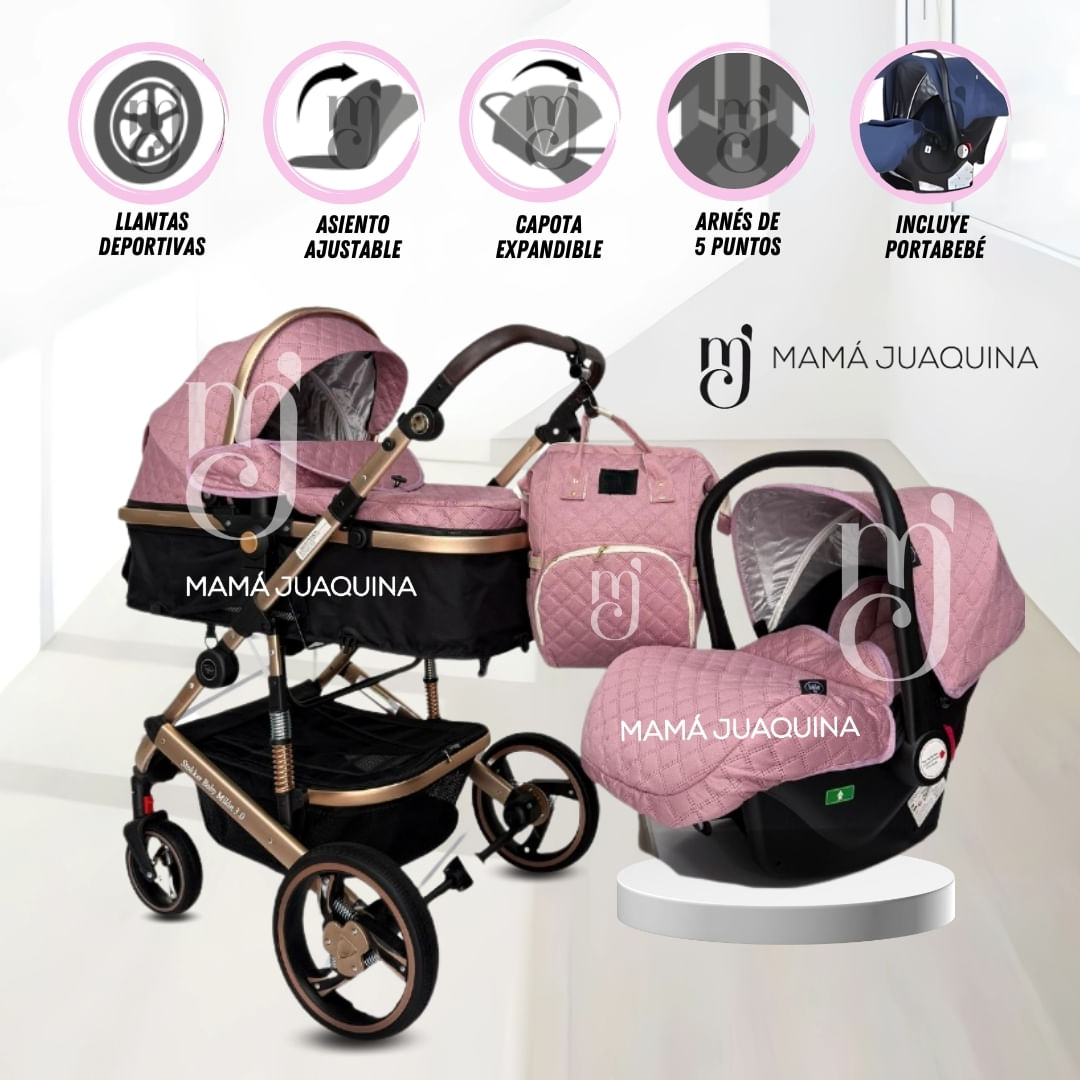Coche Moisés de lujo 3 en 1 «L´MILANE» Pink