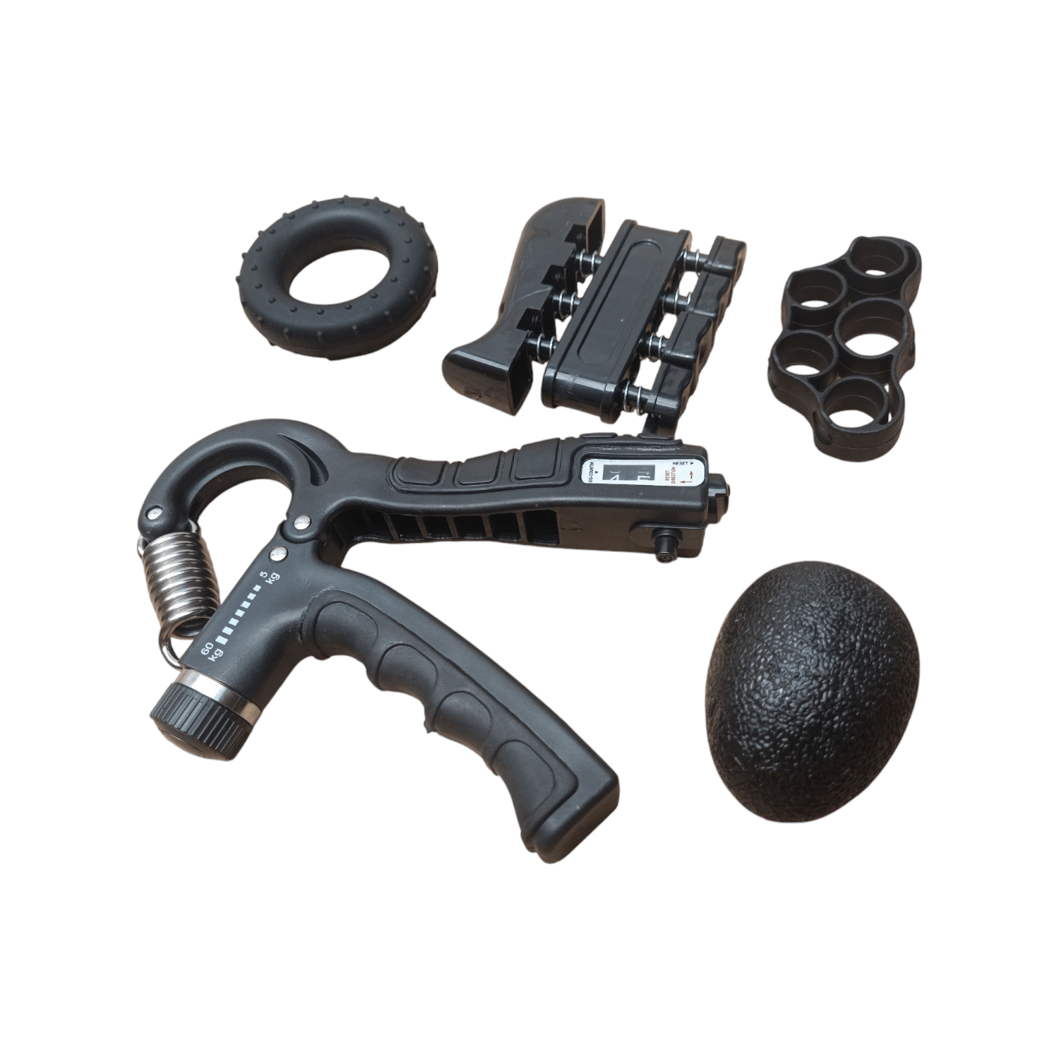 Hand Grip 60 Kg Contador con Kit Fortalecimiento de Agarre Negro