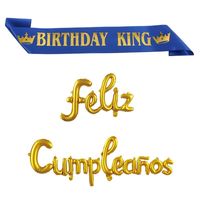 Set cumpleaños para hombre banda y globos Birthday King azul y dorado