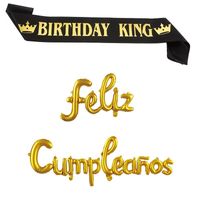 Set cumpleaños para hombre banda y globos Birthday King negro con dorado