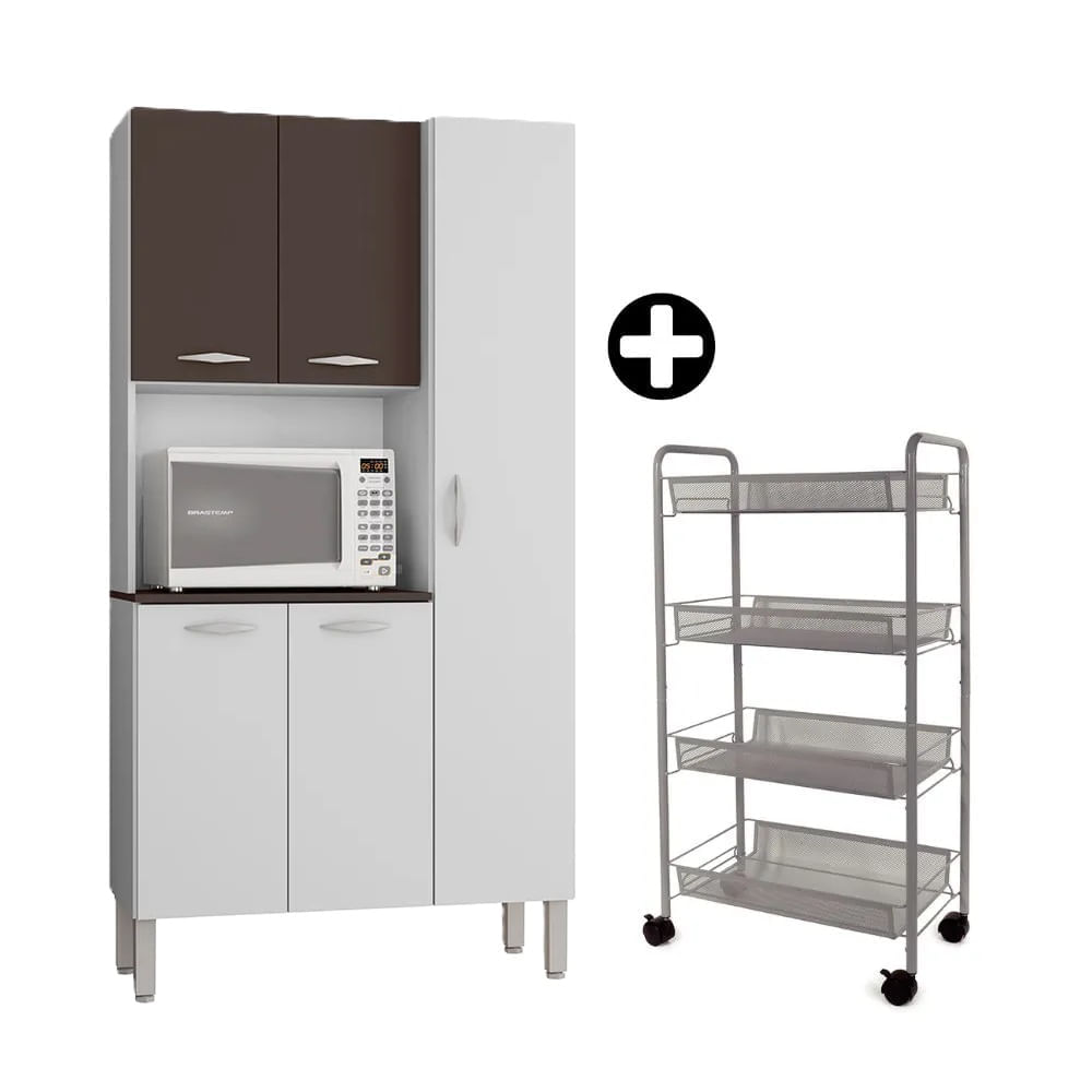 COMBO Mueble Alacena de Cocina Melissa 91.5cm MDP Kits Paraná + Carrito para frutas y verduras Gris Naranja