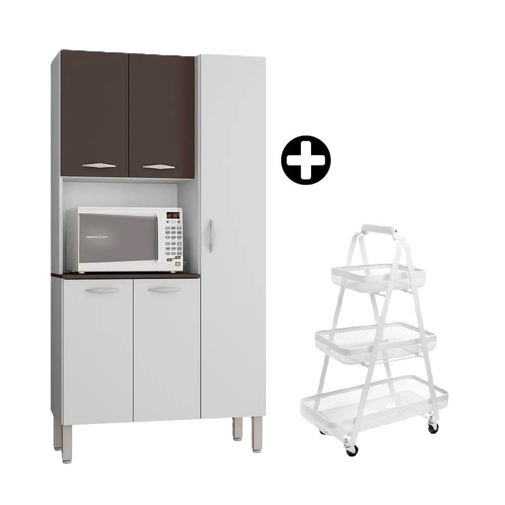 COMBO Mueble Alacena de Cocina Melissa 91.5cm MDP Kits Parana + Carrito organizador de cocinas 3N Blanco Naranja