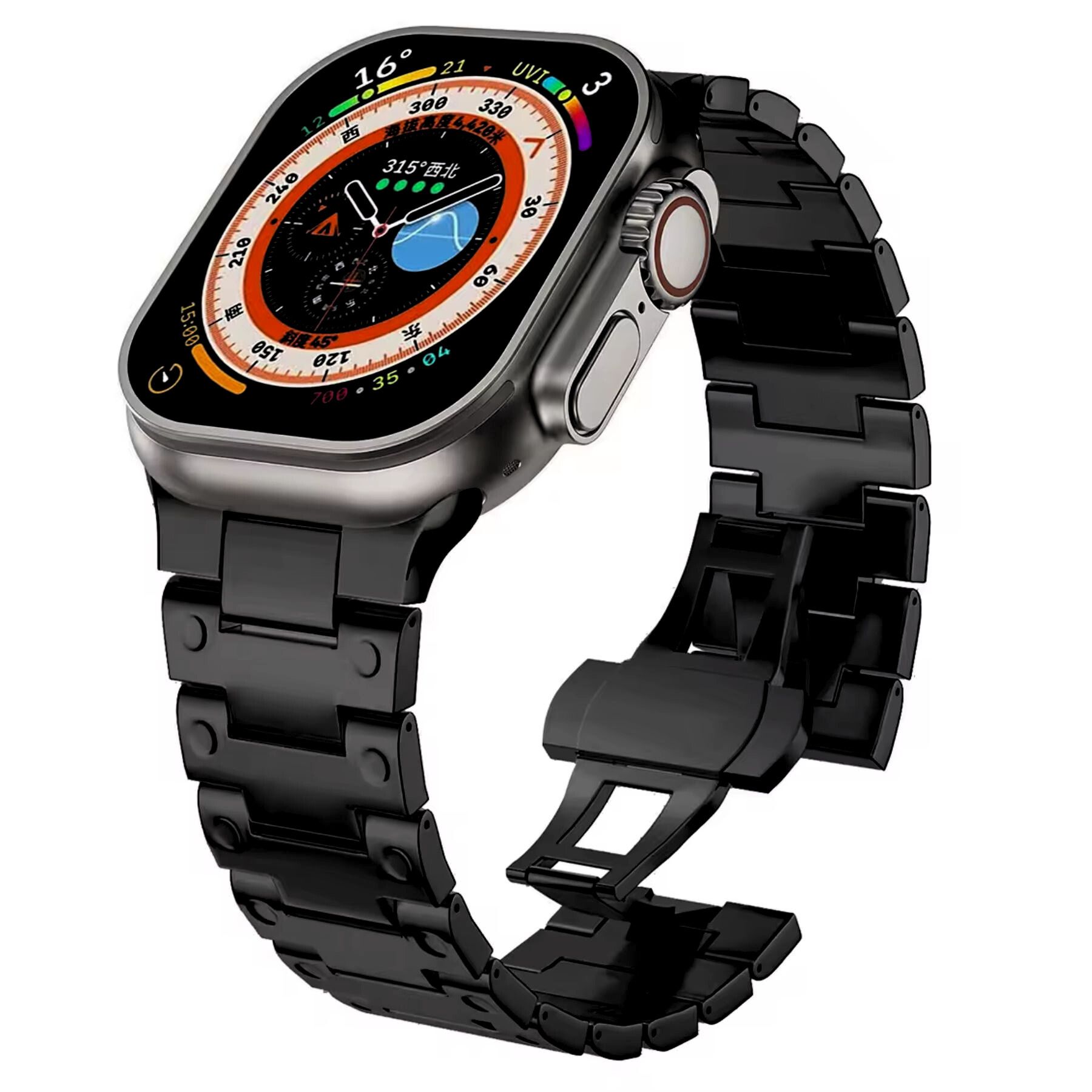 Correa De Acero Para Apple Watch Double Point Semi Brillante Negro