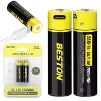 2 Baterias de litio recargable AA pila 1.5V 2800Mah BESTON Micro USB