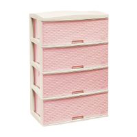 Cómoda Plástica Kusi Ratan 4 Pisos Rosado Bebé con Beige