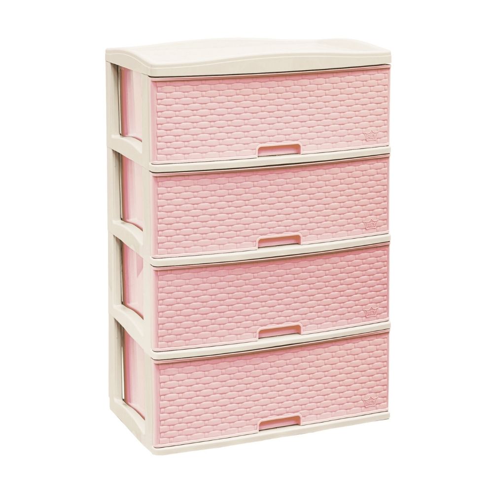 Cómoda Plástica Kusi Ratan 4 Pisos Rosado Bebé con Beige