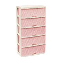 Cómoda Plástica Kusi Ratan 5 Pisos Rosado Bebé con Beige