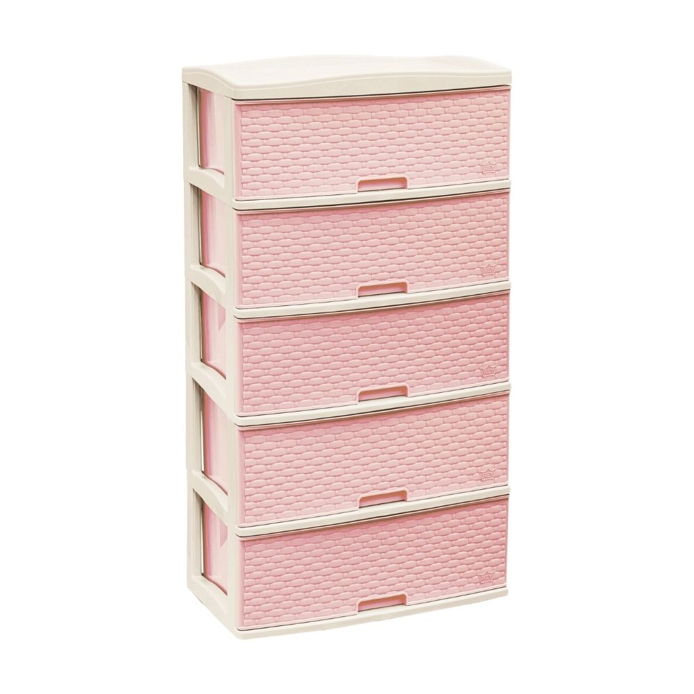 Cómoda Plástica Kusi Ratan 5 Pisos Rosado Bebé con Beige