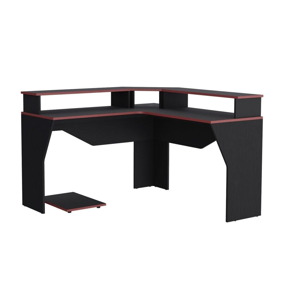 Escritorio Gamer Guma Melamina para 2 Monitores Wengue/Rojo