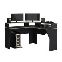 Escritorio Gamer en L Guma Melamina para 2 Monitores Wengue/Verde