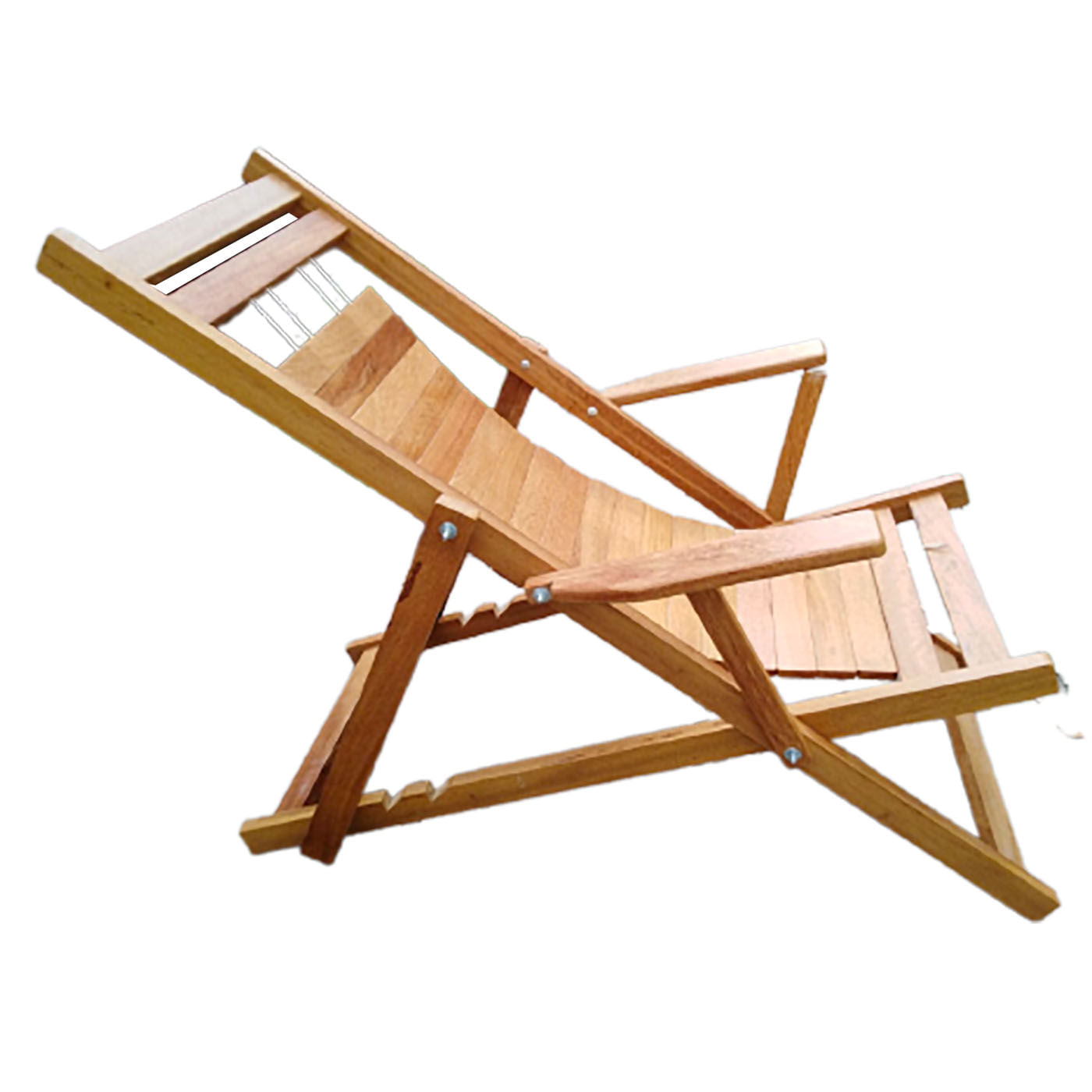 Silla Perezosa para terraza en madera acabado pulido color caramelo