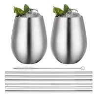 Set x2 Vasos Para Bar Con Sorbetes De Acero 304 Plateado Ichimatsu