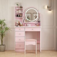 Tocador de Maquillaje Led Rosa 80cm