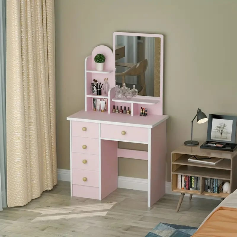 Tocador de Maquillaje Moderno Rosa 80cm