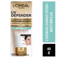 Protector Solar Anti Edad UV Defender L'Oréal Paris Skin Care FPS 50+ Anti Brillo - Tubo 40 ML