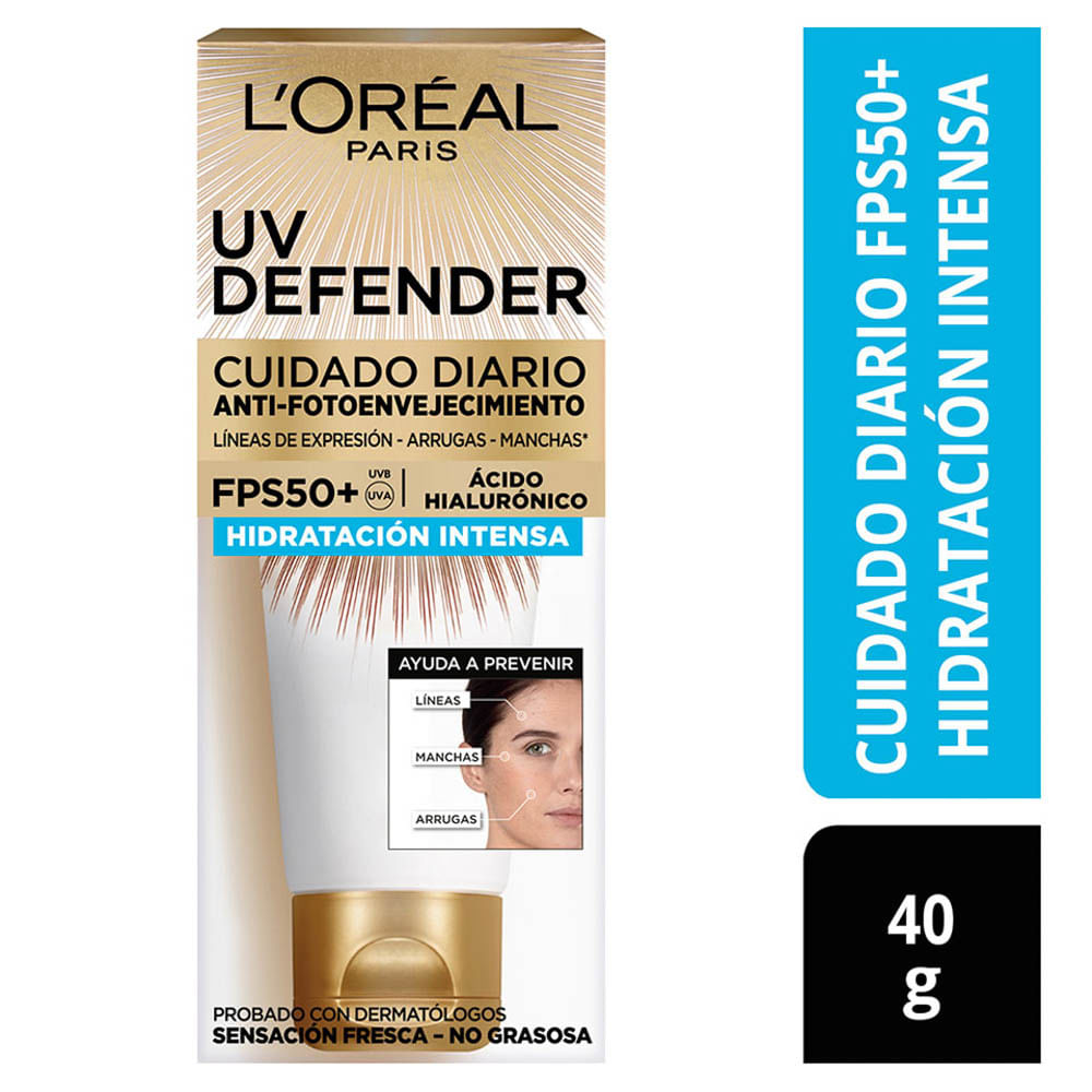 Protector Solar Anti Edad UV Defender L'Oréal Paris Skin Care FPS 50+ Hidratante - Tubo 40 ML