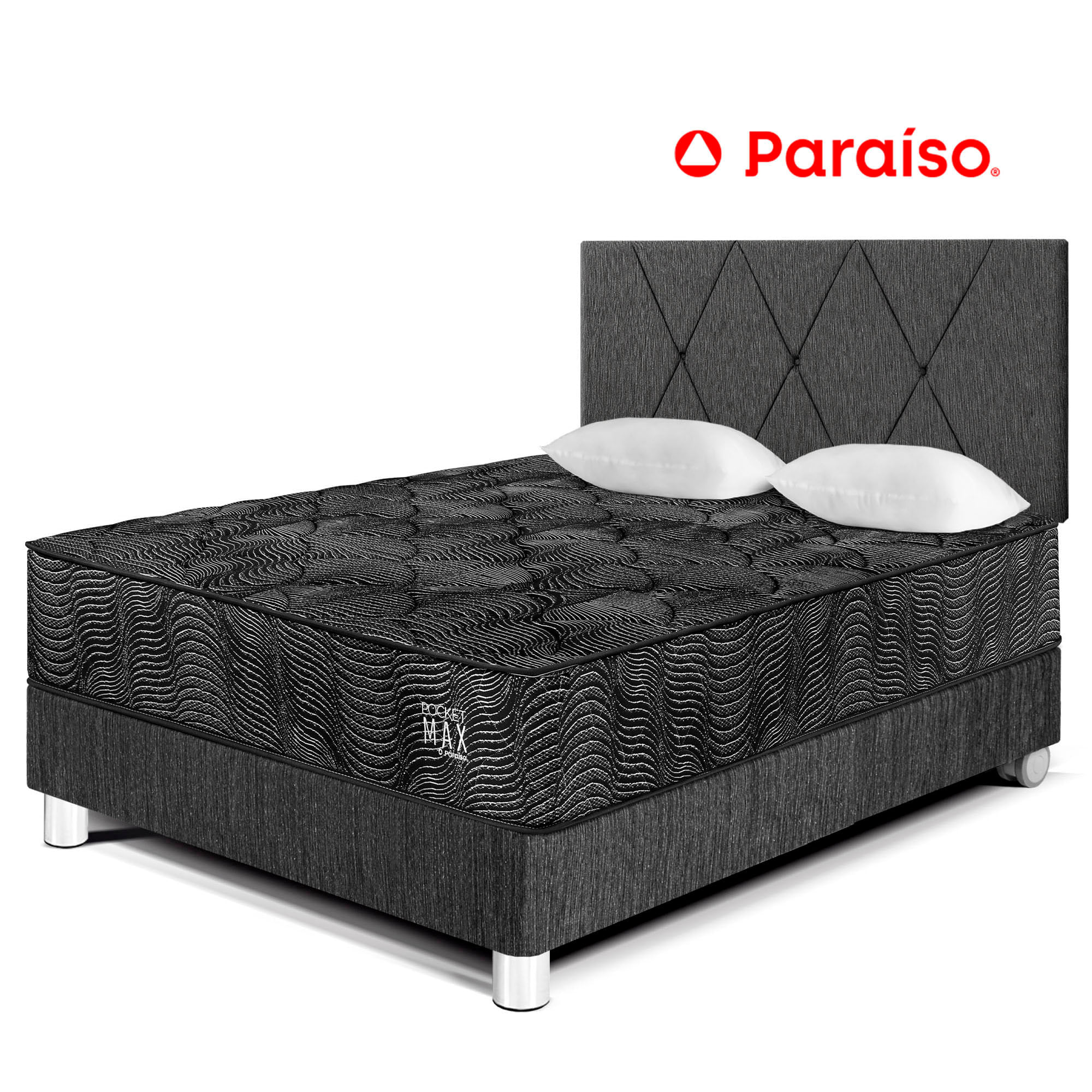 Dormitorio PARAISO Pocket Max Black 2 Plazas + 2 Almohadas + Protector