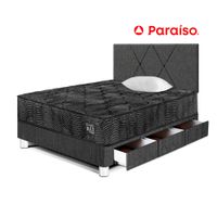 Juego de Dormitorio PARAISO Pocket Max Black C/Caj 1.5 Plazas + 1 Almohada + Protector