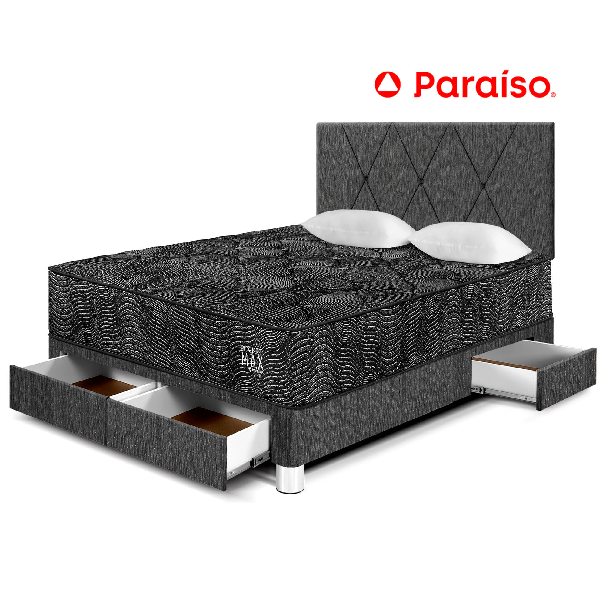 Juego de Dormitorio PARAISO Pocket Max Black C/Caj 2 Plazas