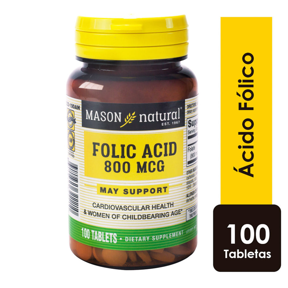 Ácido Fólico 800mcg Tabletas - Frasco 100 UN