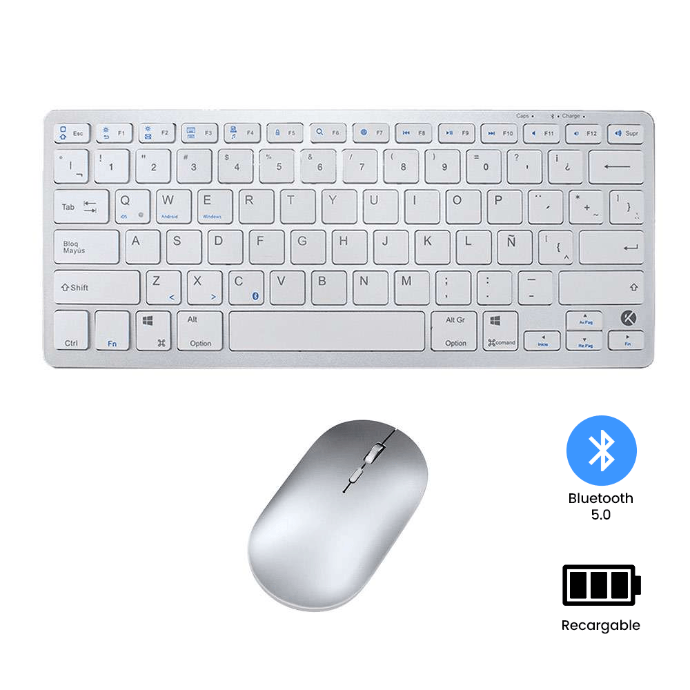 Teclado y Mouse Inalámbrico Bluetooth Recargable – Blanco