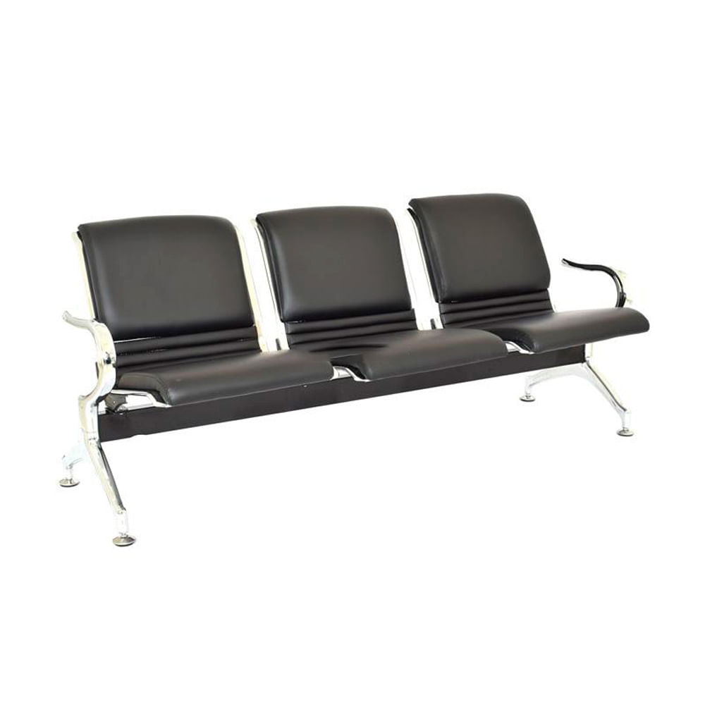 Tandem De Espera Aeropuerto Tapizado Negro 3 Asientos Ofideas