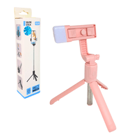 Palo Selfie Stick y Trípode 2 En 1 Bluetooth Celular 360° Con Flash Rosado