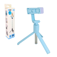 Palo Selfie Stick y Trípode 2 En 1 Bluetooth Celular 360° Con Flash Celeste