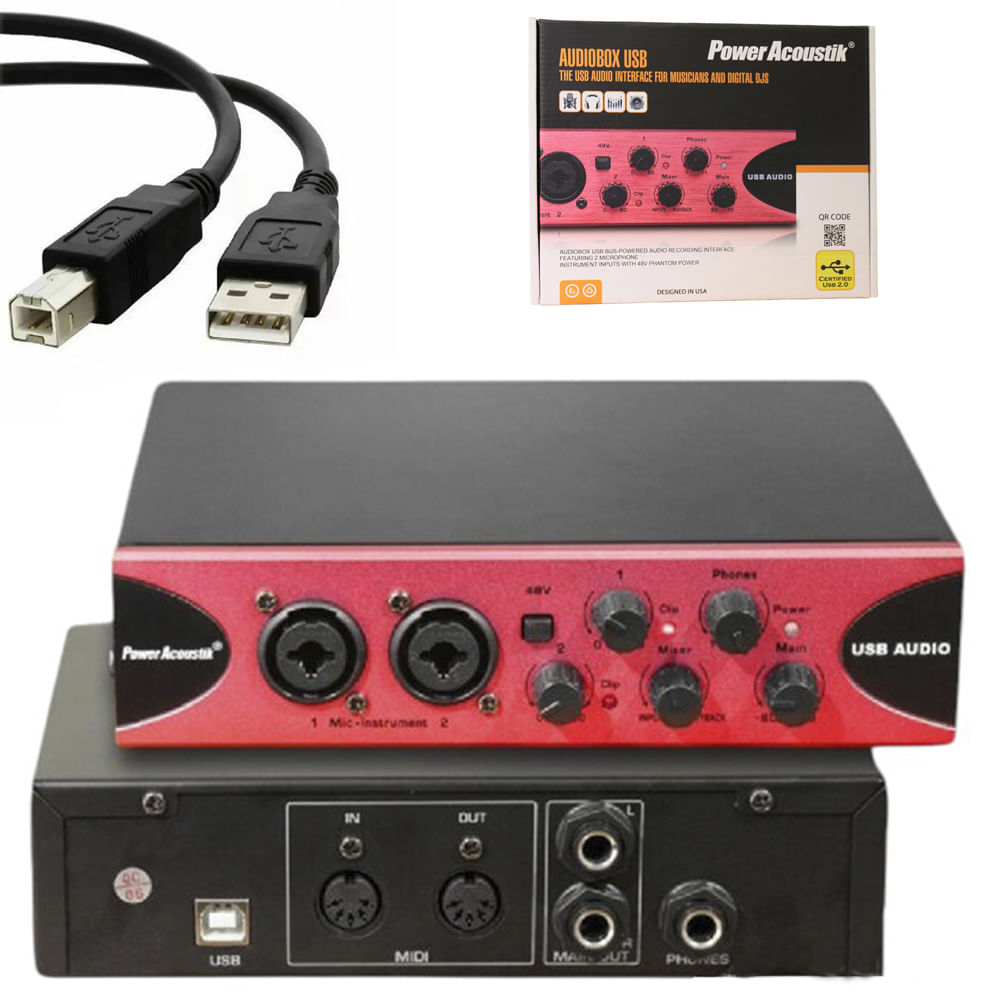 Interfaz de audio portatil USB DJ karaoke 48V 2 entradas midi guitarra