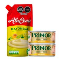 Pack Filete de Atún PRIMOR en Aceite Vegetal Lata 140g x2un + Mayonesa ALACENA Doypack 475g