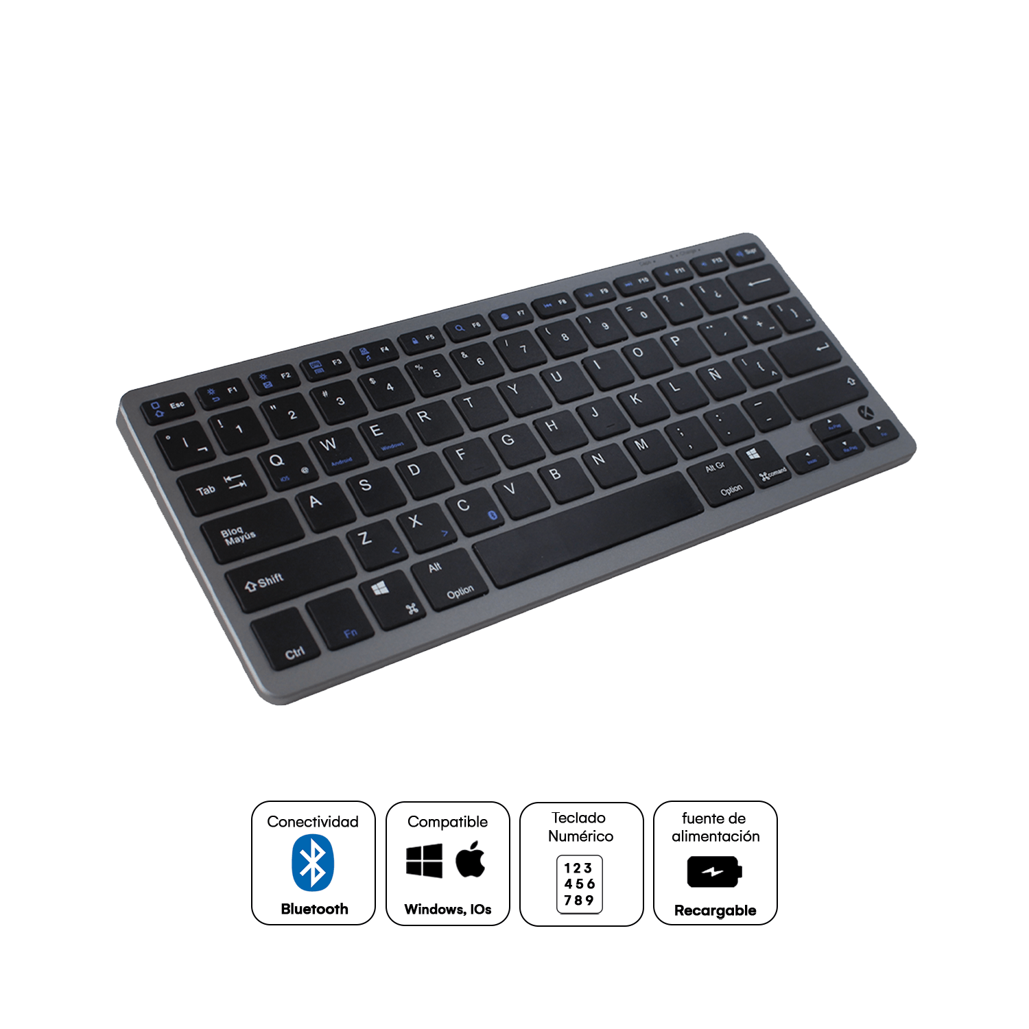 Teclado Inalámbrico Recargable Bluetooth BK3003 - Negro