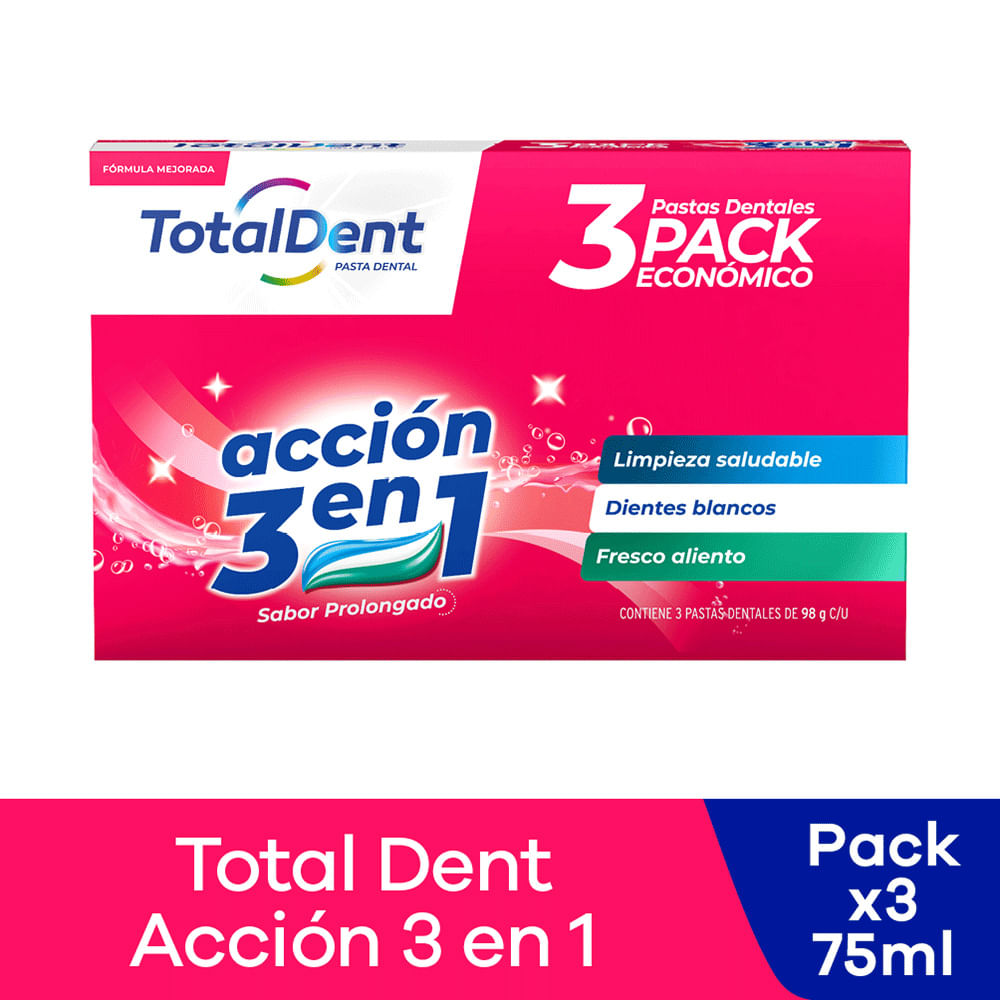 Pasta Dental Totaldent Acción 3 en 1 Pack 3 und