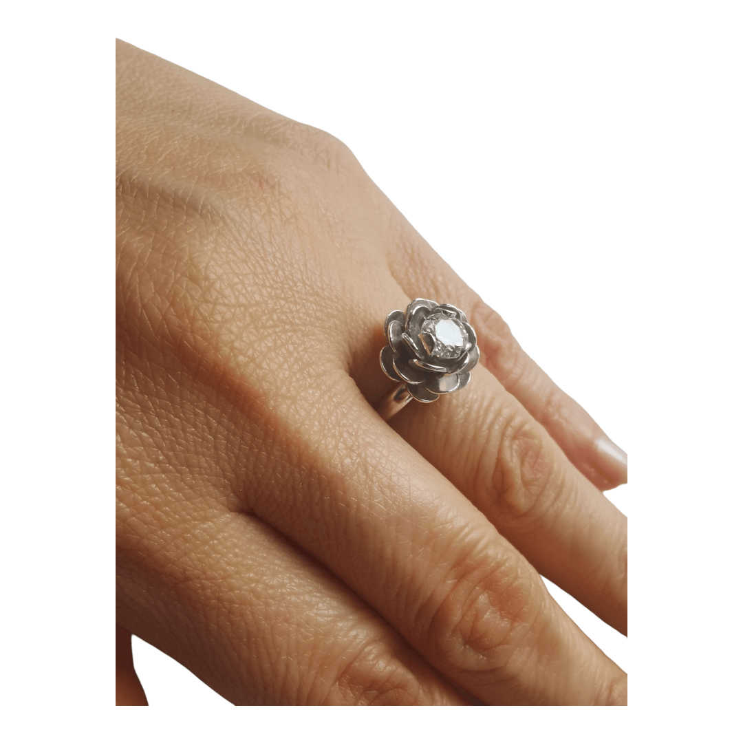 Anillo Plata 950 ZEFORA flor moda mujer joyería Talla 8