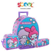 Pack Mochila Con Ruedas Carry On + Lonchera + Cartuchera Scool 3D Rg My Melody