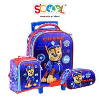 Pack Mochila Con Ruedas Carry On + Lonchera + Cartuchera Scool 3D Paw Patrol