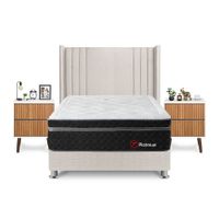 Dormitorio Platinium 2 Plazas + Velador Milan + Respaldo Beige